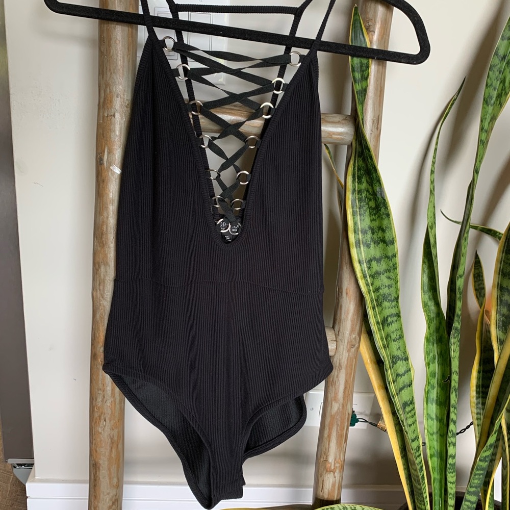 Topshop Sexy Bodysuit with Criss Cross Detailing